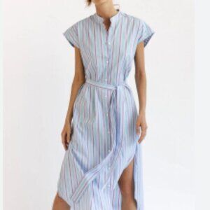 Harshman Blue & Purple Striped Cotton Shirt Dress With Belt $216 Retail NWT